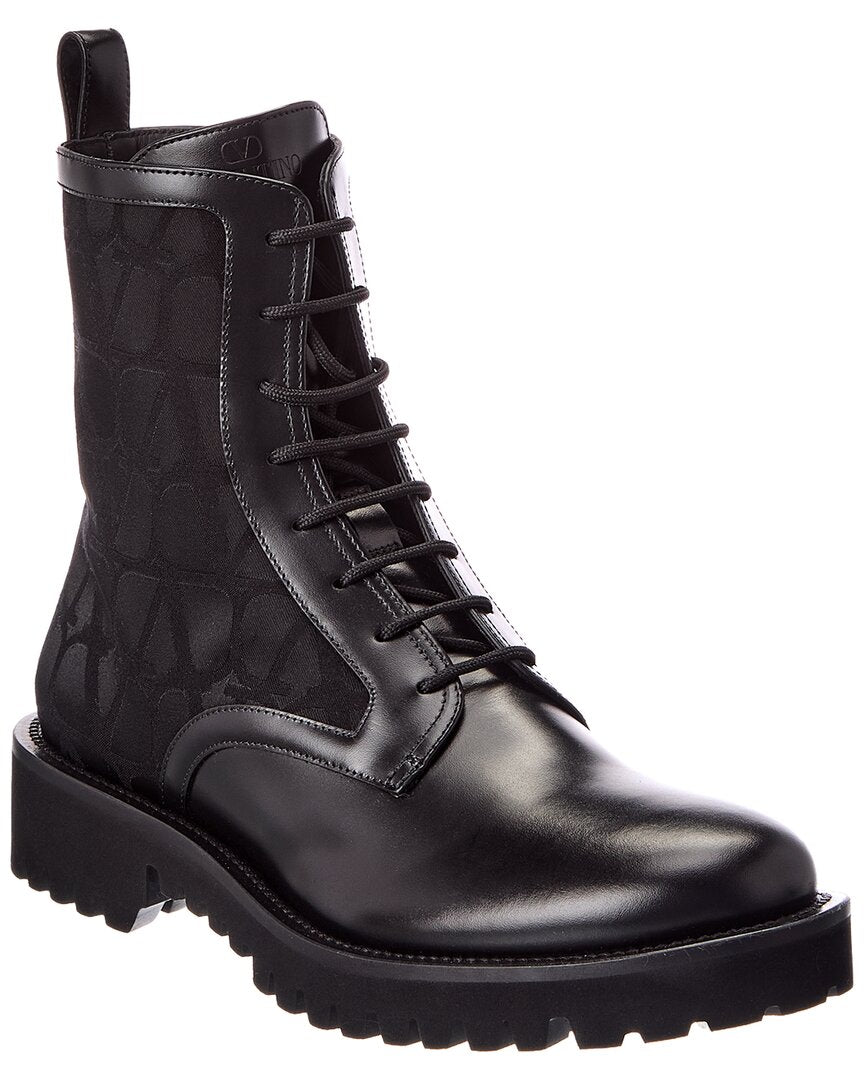 Valentino Toile Iconographe Canvas & Leather Combat Boot