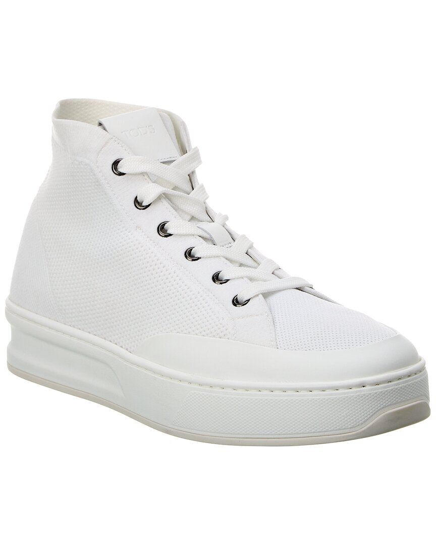 Tod’S Knit & Leather High-Top Sneaker White