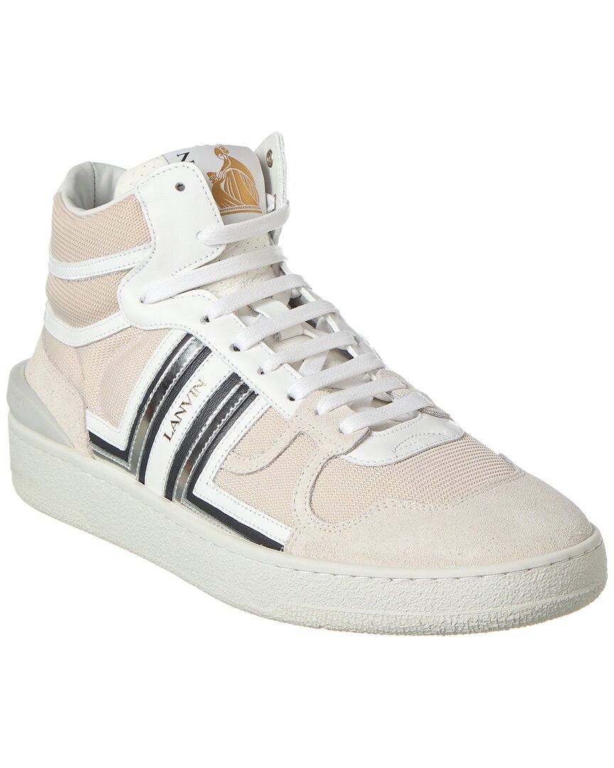 Lanvin Clay Leather & Mesh High-Top Sneaker 40 White