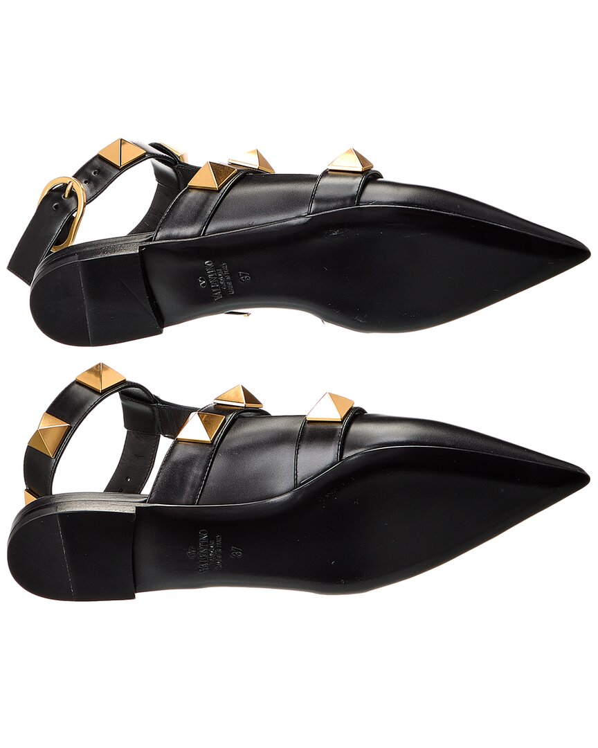 Pre-Owned Valentino Roman Stud Leather Ankle Strap Flat (Authentic Pre-Loved)