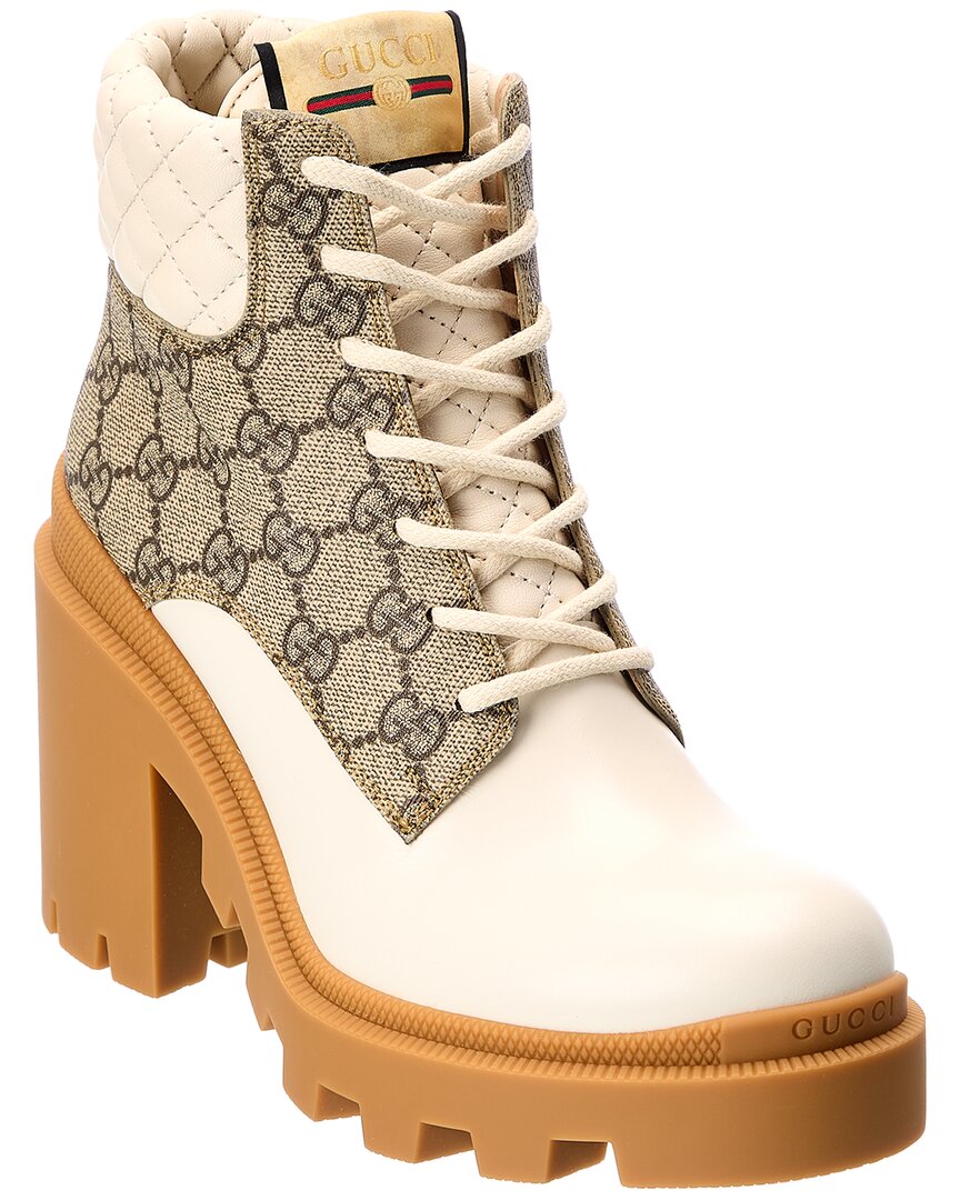Gucci Gg Supreme Canvas & Leather Bootie 4 White