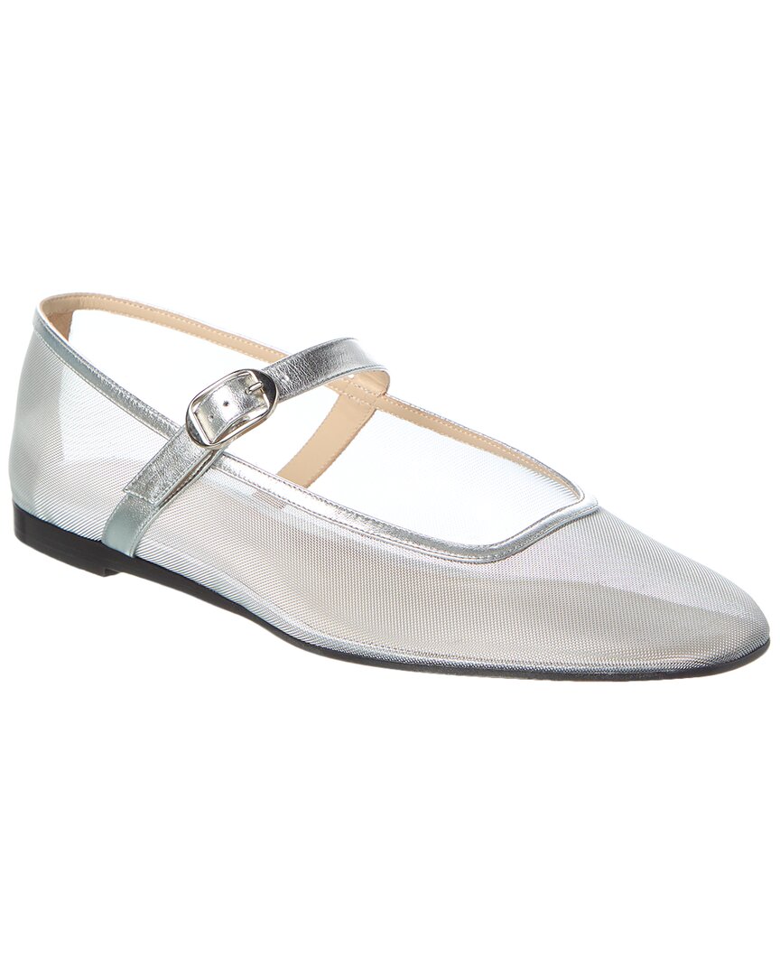 Le Monde Beryl Mesh & Leather Mary Jane Flat Silver
