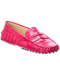 Tod’S Gommino Croc-Embossed Leather Loafer Pink 36