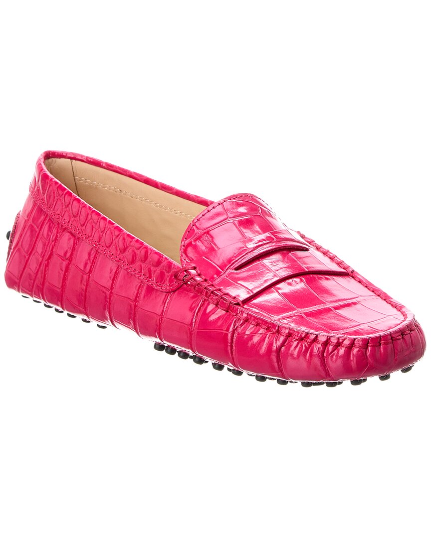 Tod’S Gommino Croc-Embossed Leather Loafer Pink 36