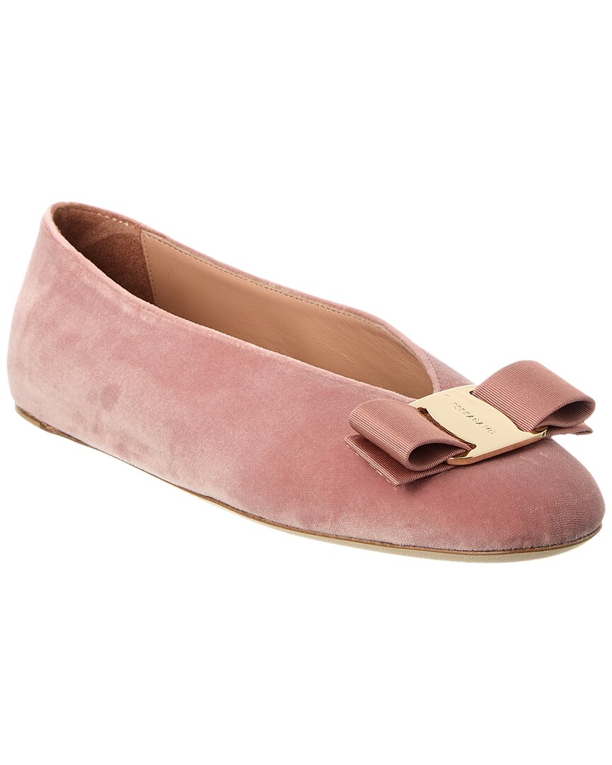Ferragamo Vara Bow Velvet Flat Pink