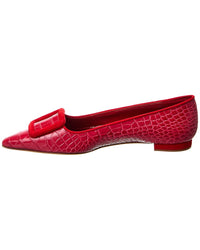 Manolo Blahnik Maysale Embossed Leather Flat