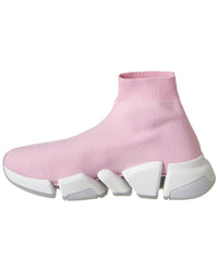 Stylish pink Balenciaga Speed 2.0 sock sneaker with a sleek knit design, modern silhouette, and chunky rubber sole.