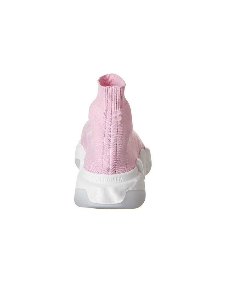 Vibrant pink Balenciaga Speed 2.0 Sock Sneaker with a sleek knit design, modern shape, and chunky rubber sole for traction.