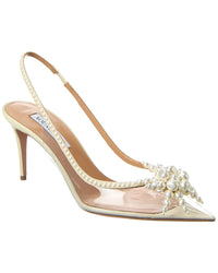 Aquazzura Vendome 75 Grosgrain & Vinyl Slingback Pump 38 Beige