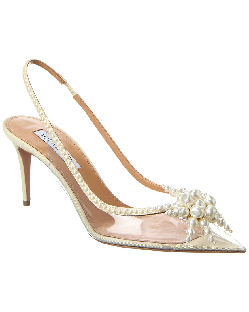 Aquazzura Vendome 75 Grosgrain & Vinyl Slingback Pump 38 Beige