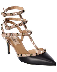 Valentino Rockstud Caged 65 Leather Ankle Strap Pump Black