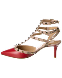 Valentino Rockstud Caged 65 Leather Ankle Strap Pump