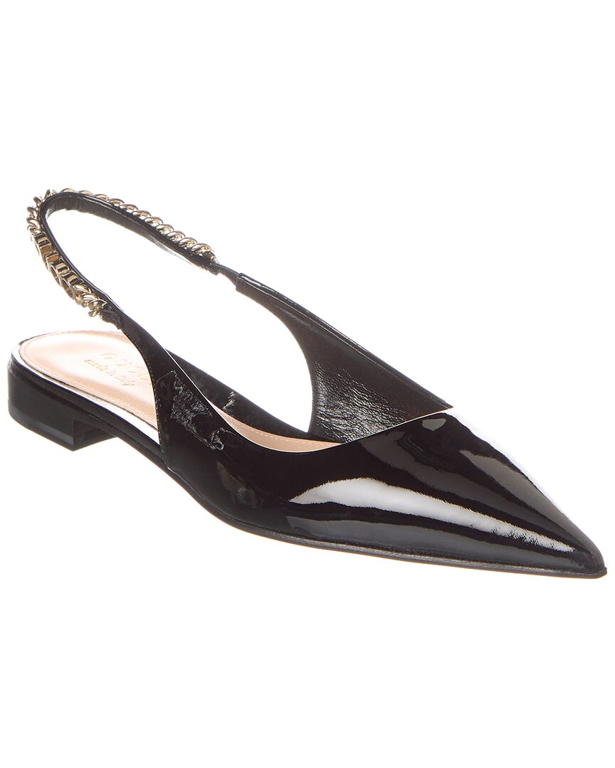 Gucci Signoria Patent Slingback Flat Black