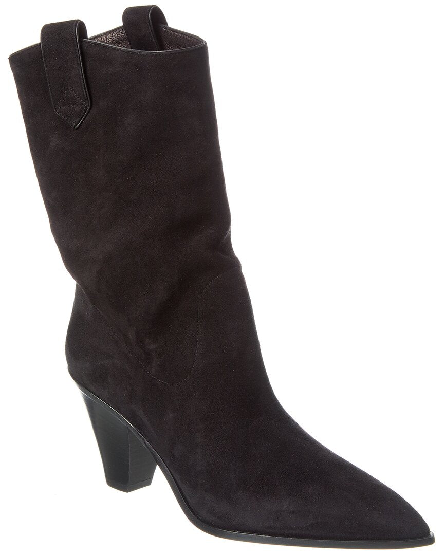 Aquazzura Boogie Suede Cowboy Bootie Black