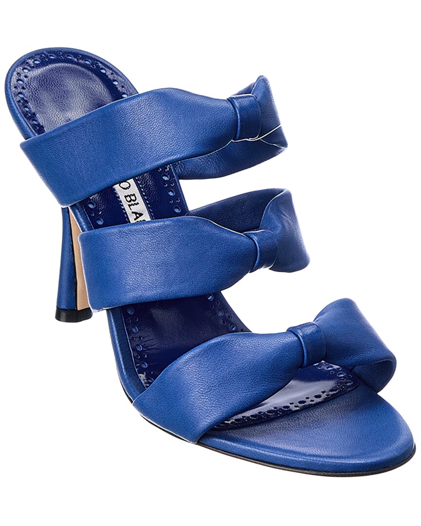 Manolo Blahnik Gyrica 105 Leather Sandal 37 Blue