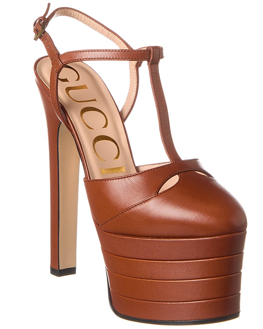 Gucci Leather Platform Pump Brown Multi