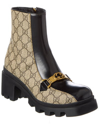Gucci Interlocking G Horsebit Gg Supreme Canvas & Leather Boot Black 4