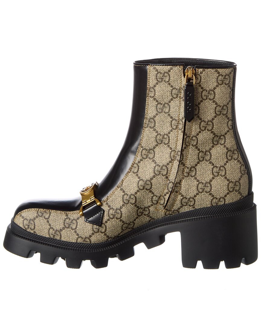 Gucci Interlocking G Horsebit Gg Supreme Canvas & Leather Boot
