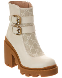 Gucci Gg Supreme Canvas & Leather Bootie White 4