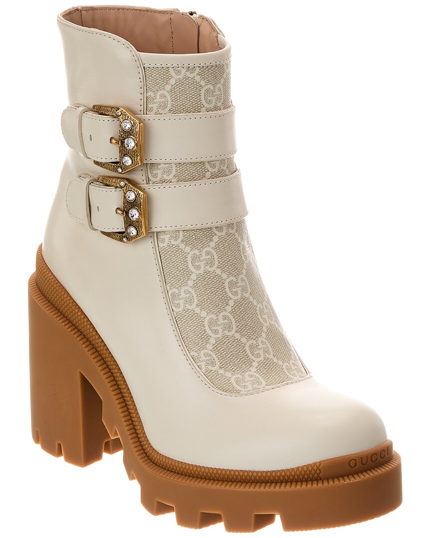 Gucci Gg Supreme Canvas & Leather Bootie White 4
