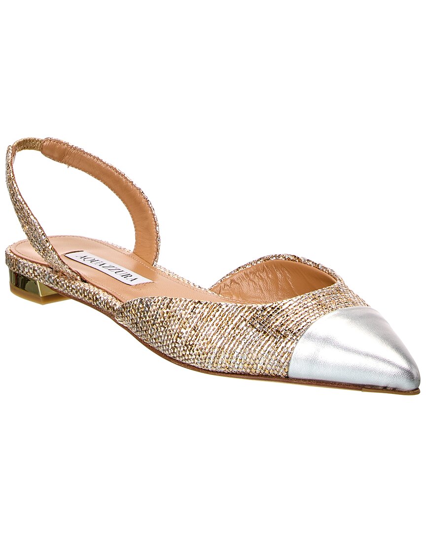 Aquazzura Milanese Leather Slingback Flat Gold 36