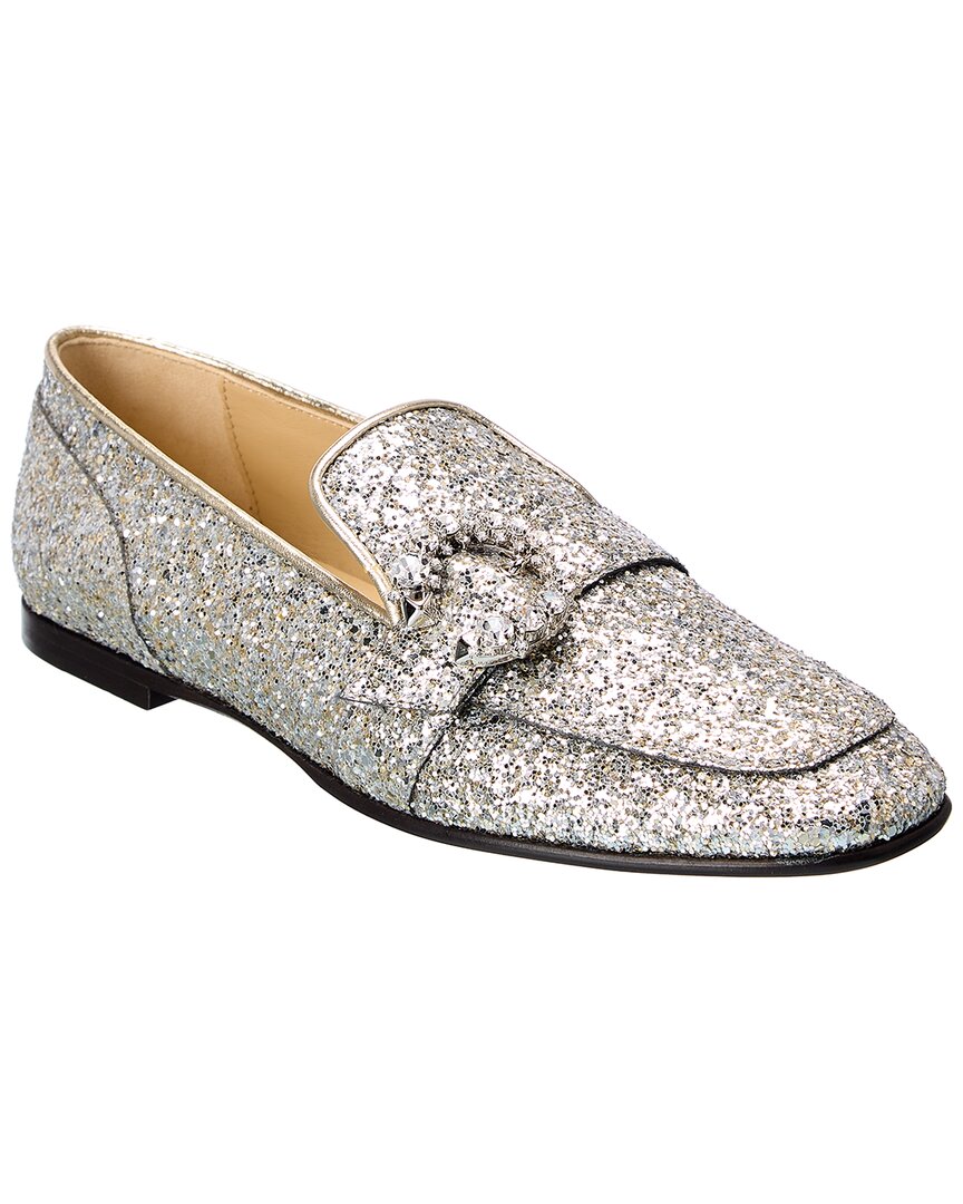Jimmy Choo Mani Glitter Loafer, 35.5, Silver