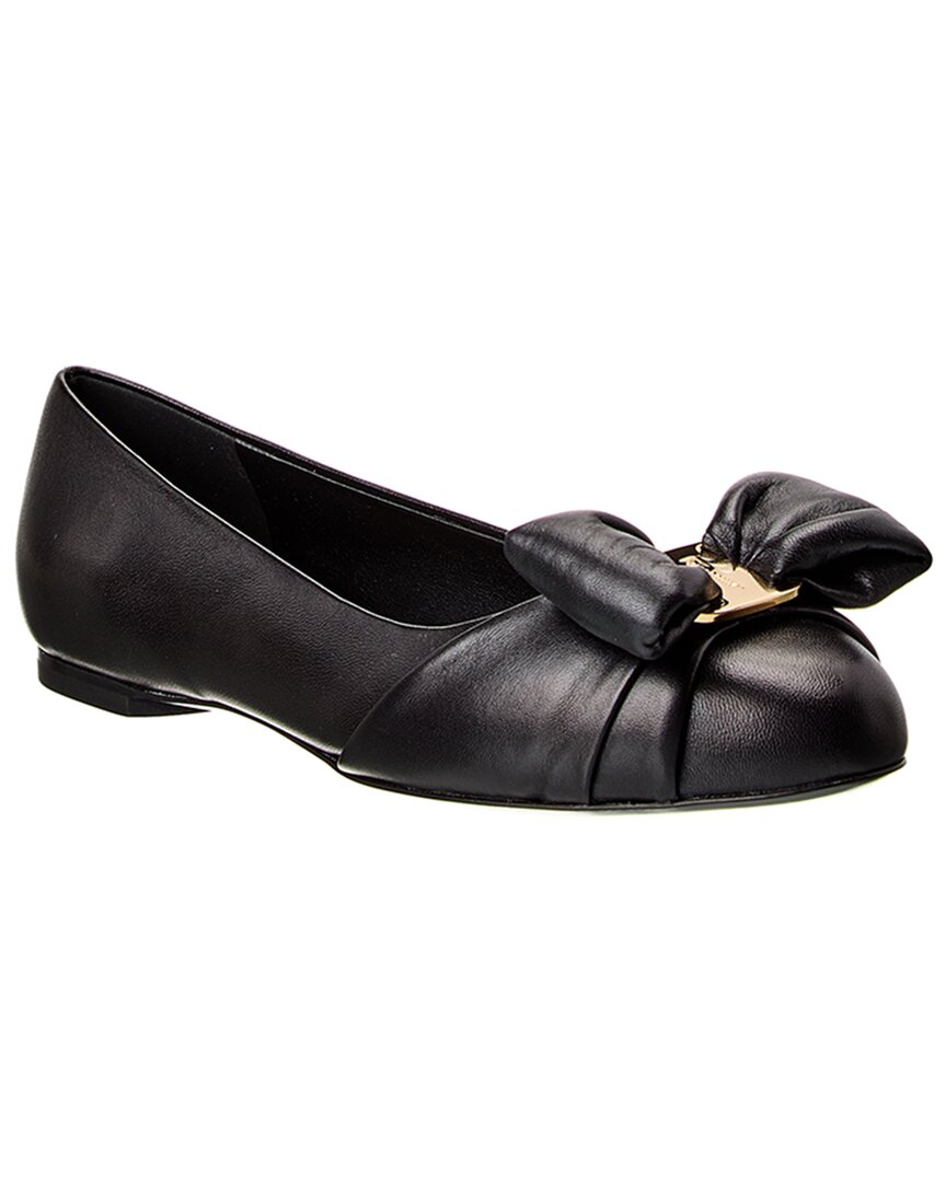 Ferragamo Varina Leather Flat Black