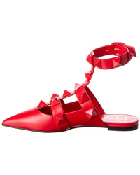 Valentino Roman Stud Leather Ankle Strap Flat