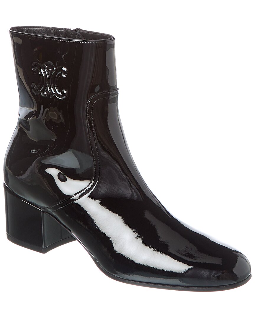 Celine Triomphe Zipped Patent Bootie Black