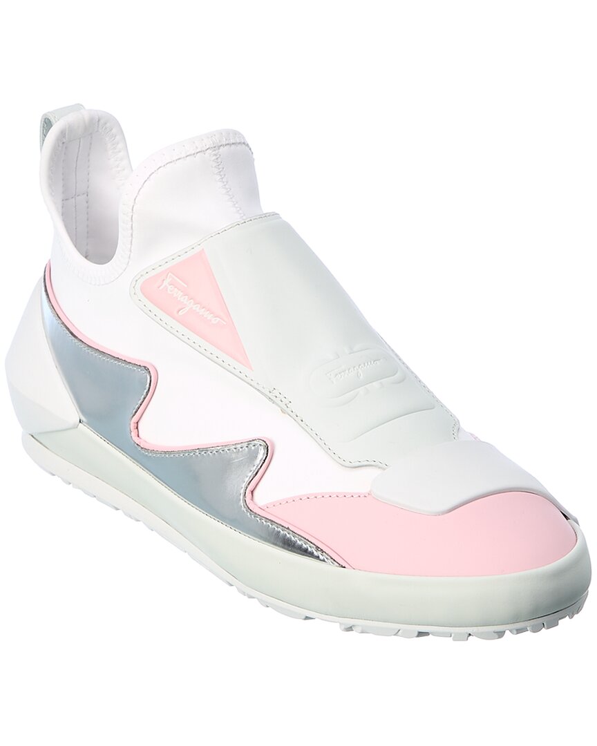 Ferragamo Nile Neoprene & Leather Sock Sneaker 6.5 White