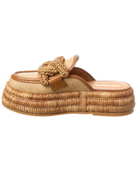 Tods Chain Link Detail Raffia & Leather Platform Mule