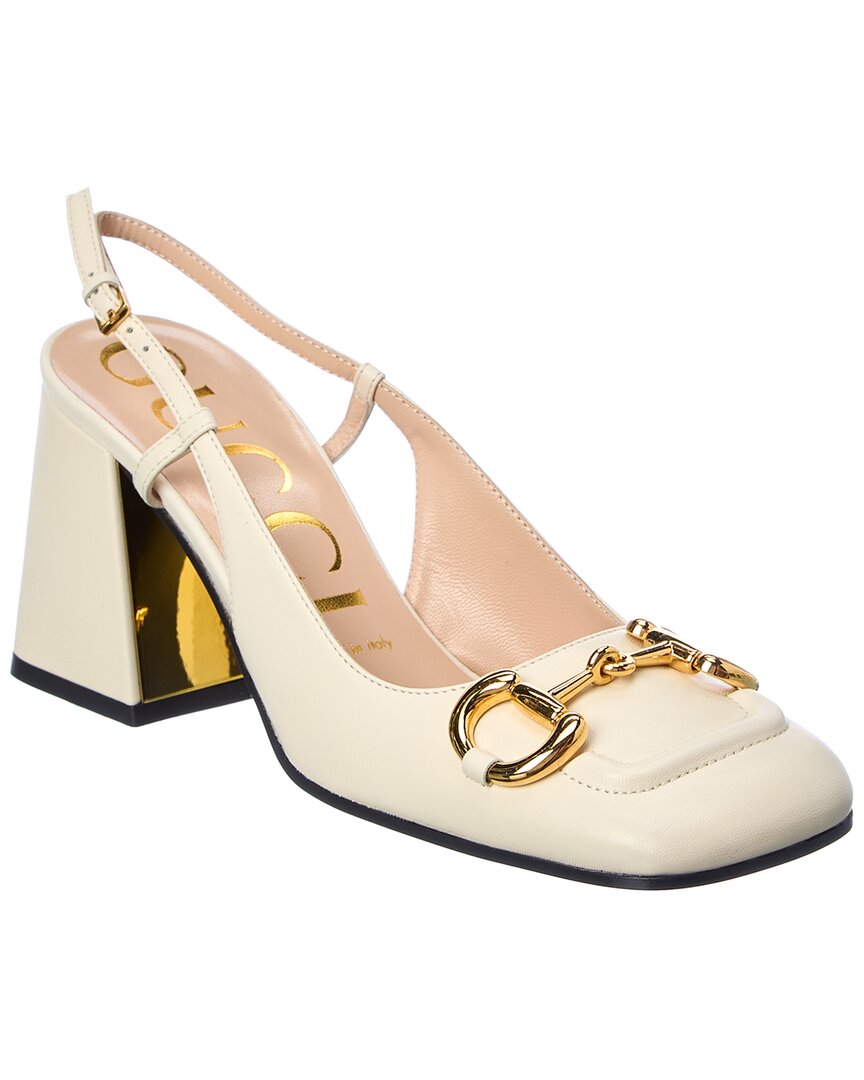 Gucci Horsebit Leather Slingback Pump White
