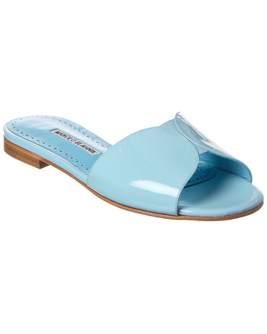 Manolo Blahnik Houramu Patent Sandal Blue