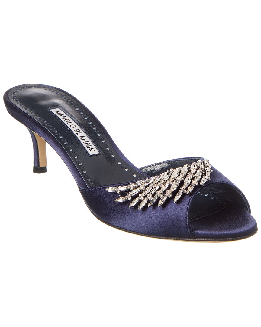 Manolo Blahnik Lumada 50 Satin Mule Blue