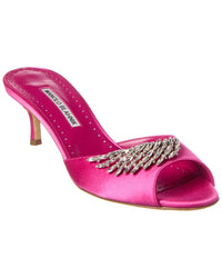 Manolo Blahnik Lumada 50 Satin Mule Pink