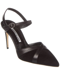 Manolo Blahnik Aristida 90 Suede & Leather Pump Black
