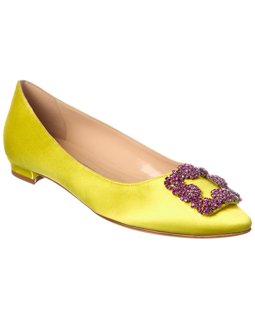 Manolo Blahnik Hangisi Satin Flat Yellow