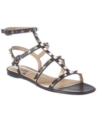 Valentino Rockstud Caged Leather Ankle Strap Sandal Black