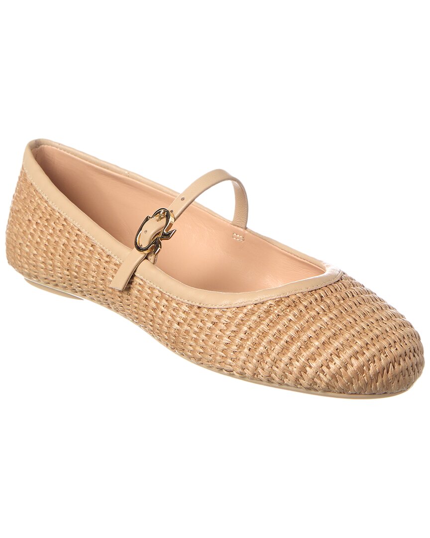 Gianvito Rossi Carla Straw & Leather Flat