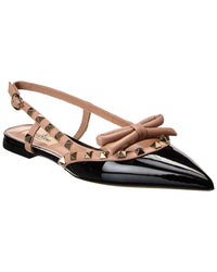 Valentino Rockstud Bow Patent Slingback Ballerina Flat Black