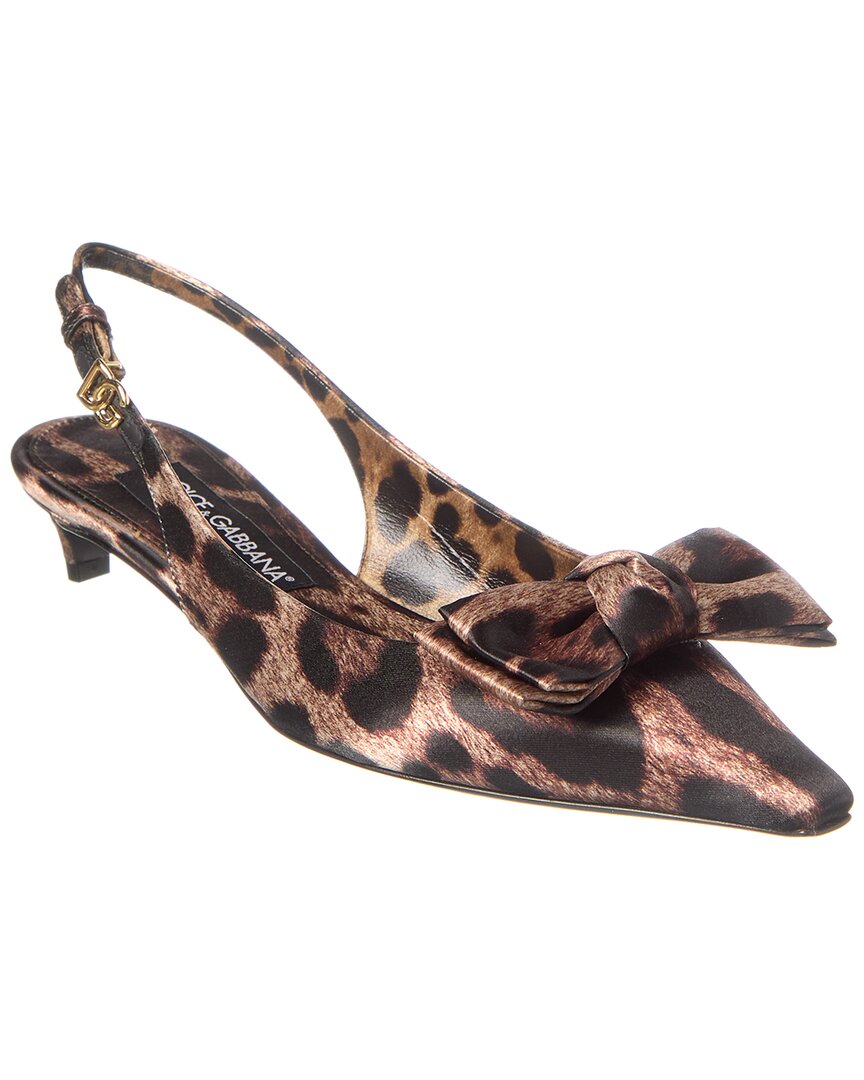 Dolce & Gabbana Dg Logo Satin Slingback Pump Brown Multi