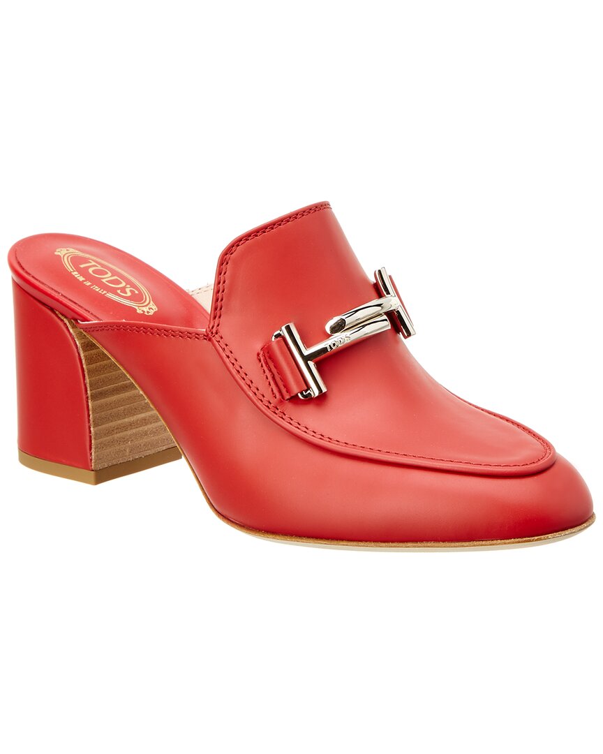 Tod’S Double T Leather Heeled Mule Red 4.5