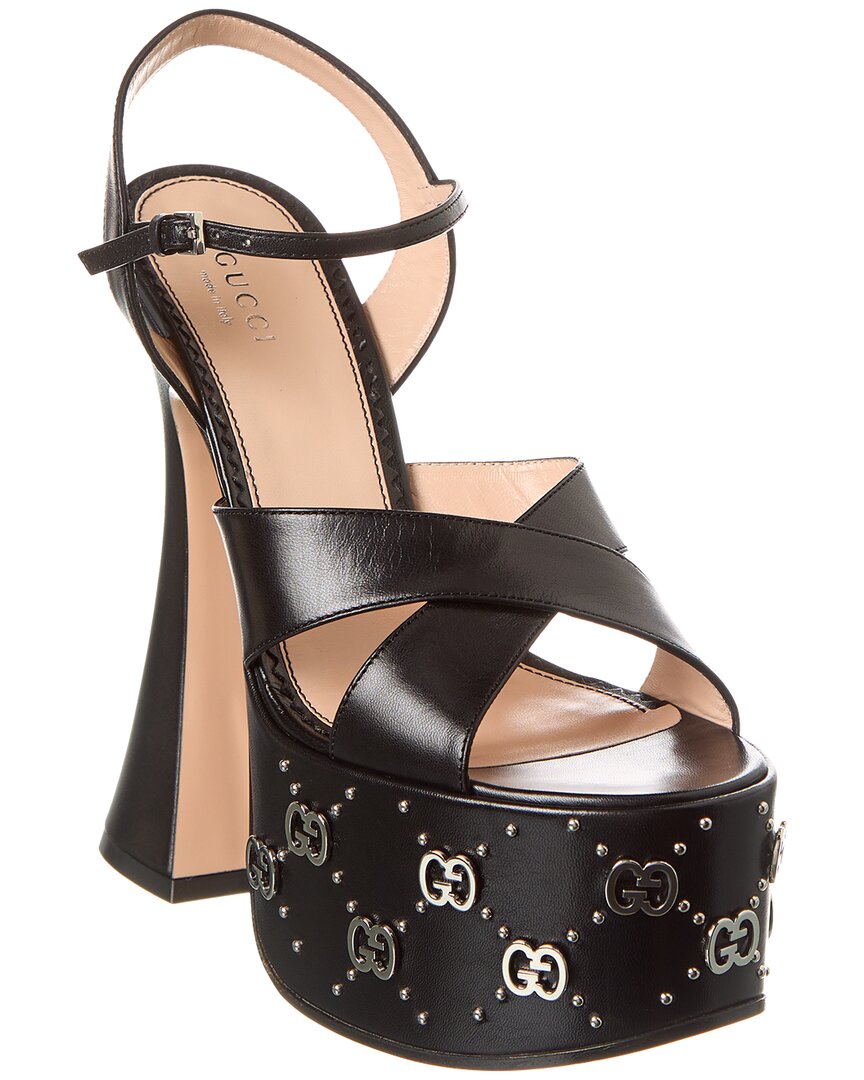 Gucci Interlocking G Studs Leather Platform Sandal