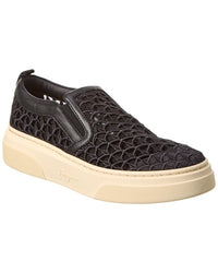 Ferragamo Cassina La Leather-Trim Slip-On Sneaker Black
