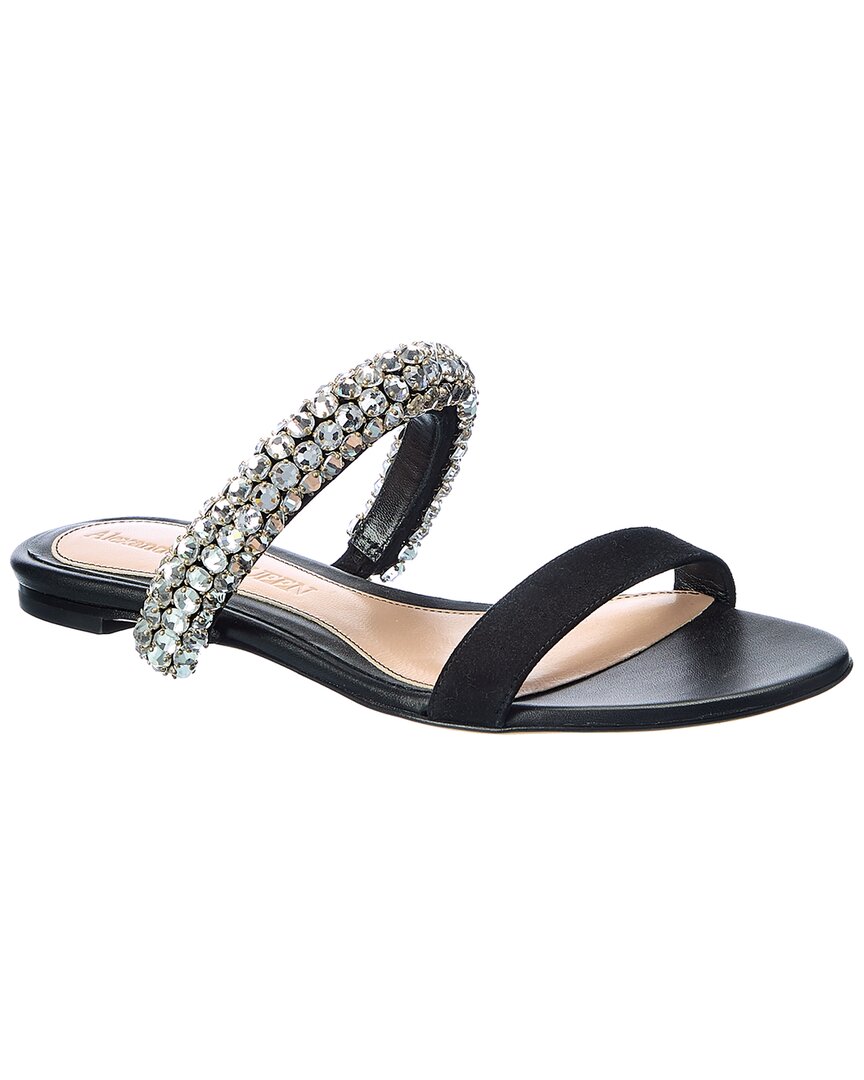 Alexander Mcqueen Crystal Suede Sandal Black