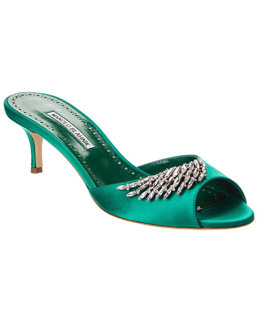 Manolo Blahnik Lumada 50 Satin Sandal Green