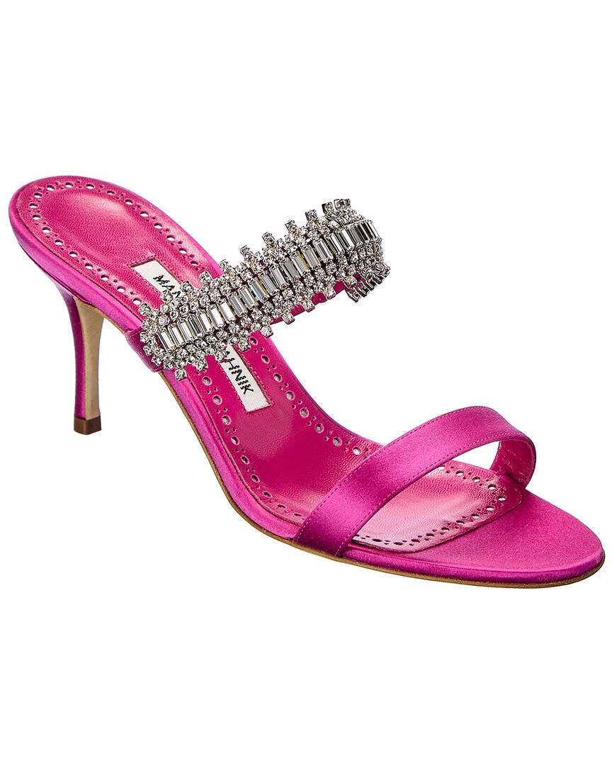 Manolo Blahnik Sako 70 Satin Sandal 38 Purple