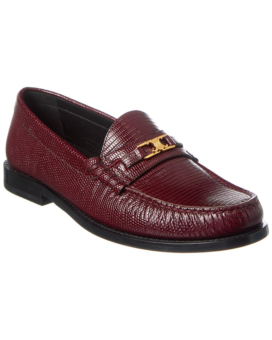 Celine Luco Lizard-Embossed Leather Loafer 37.5 Red