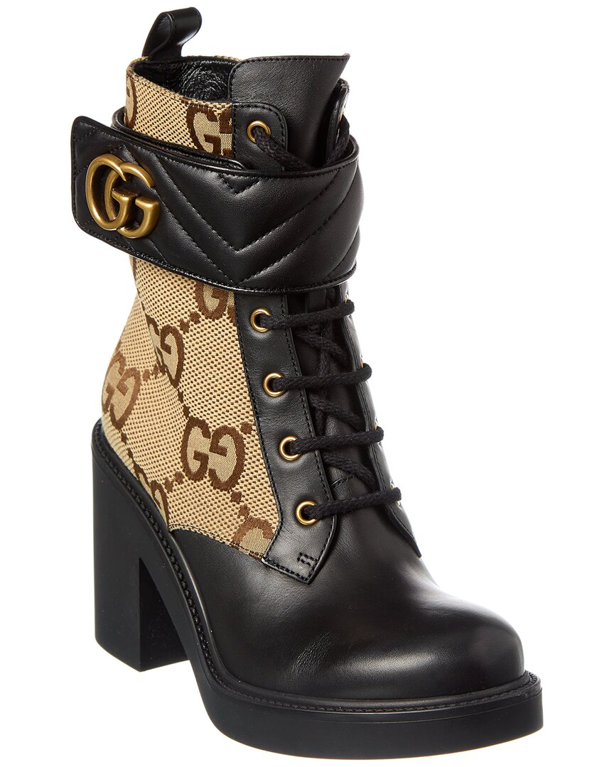 Gucci Double G Gg Canvas & Leather Boot