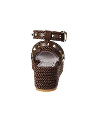 Valentino Rockstud 45 Rope & Leather Wedge Sandal